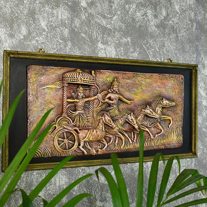 Mahabharata Warriors Celestial Brown Chariot Accent Wall Decorative | 24 x 12 inches