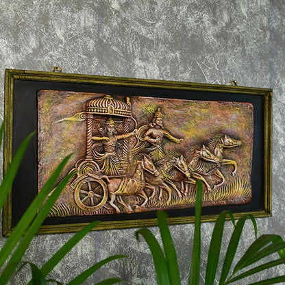 Mahabharata Warriors Celestial Brown Chariot Accent Wall Decorative | 24 x 12 inches