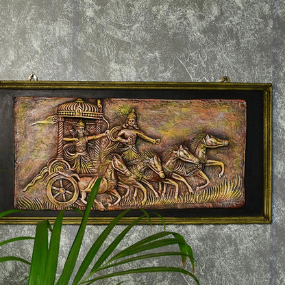 Mahabharata Warriors Celestial Brown Chariot Accent Wall Decorative | 24 x 12 inches