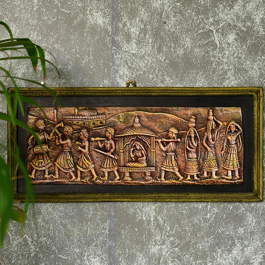 Brown Bridal Palki Joyous Procession Wall Hanging | 18 x 8 inches