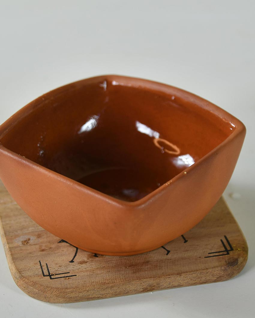 Terracotta Square Brown Curry & Serving Bowls | Set of 2 | 4 x 2 inches | 150ml