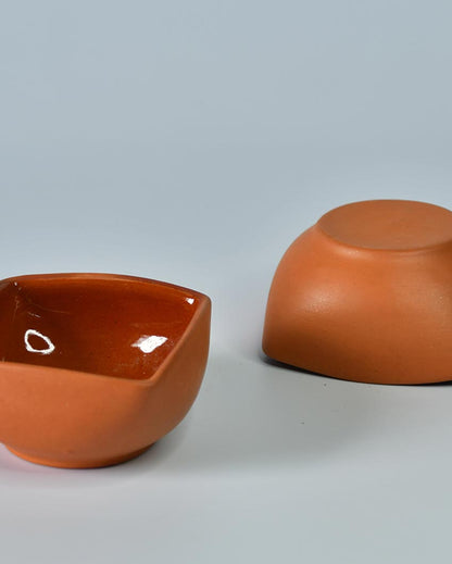 Terracotta Square Brown Curry & Serving Bowls | Set of 2 | 4 x 2 inches | 150ml