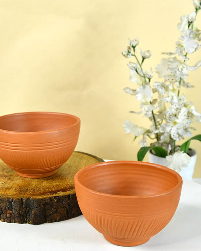 Artful Terracotta Brown Soup & Serving Bowls | Set of 2 | 5 x 3 x 4 inches | 500ml