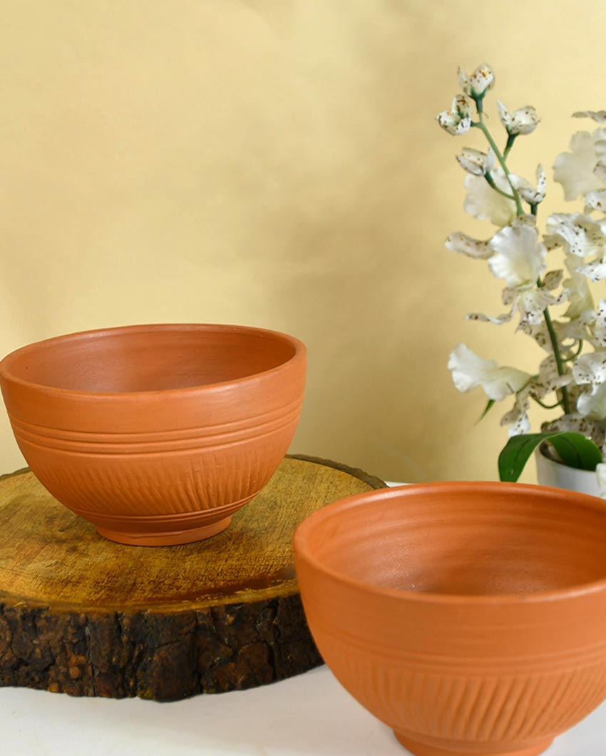 Artful Terracotta Brown Soup & Serving Bowls | Set of 2 | 5 x 3 x 4 inches | 500ml