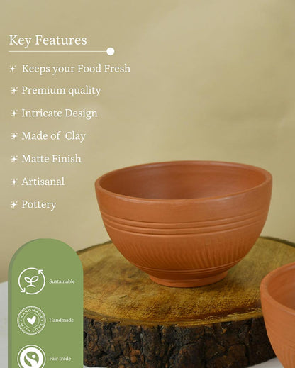 Artful Terracotta Brown Soup & Serving Bowls | Set of 2 | 5 x 3 x 4 inches | 500ml