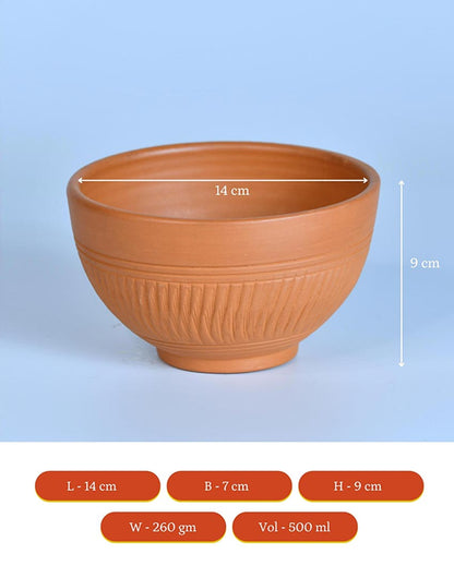 Artful Terracotta Brown Soup & Serving Bowls | Set of 2 | 5 x 3 x 4 inches | 500ml