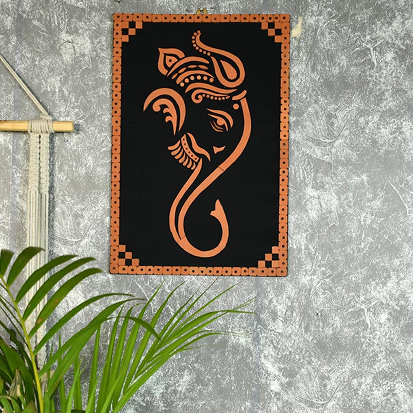 Abstract Brown Terracotta Ganesh Wall Accent Decorative | 18 x 12 inches