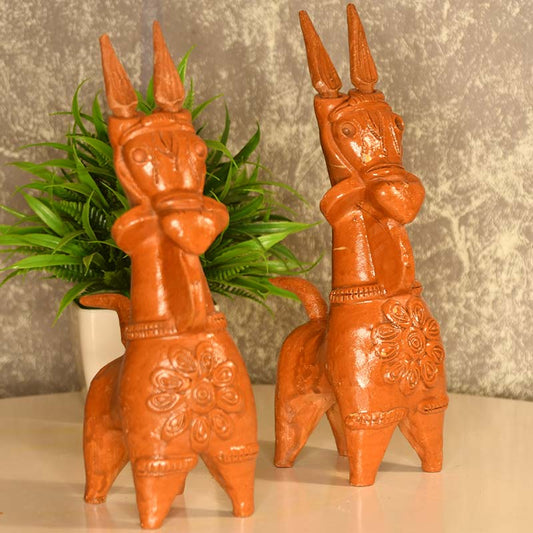 The Muded Horse Terracotta Showpieces | Set of 2 Default Title