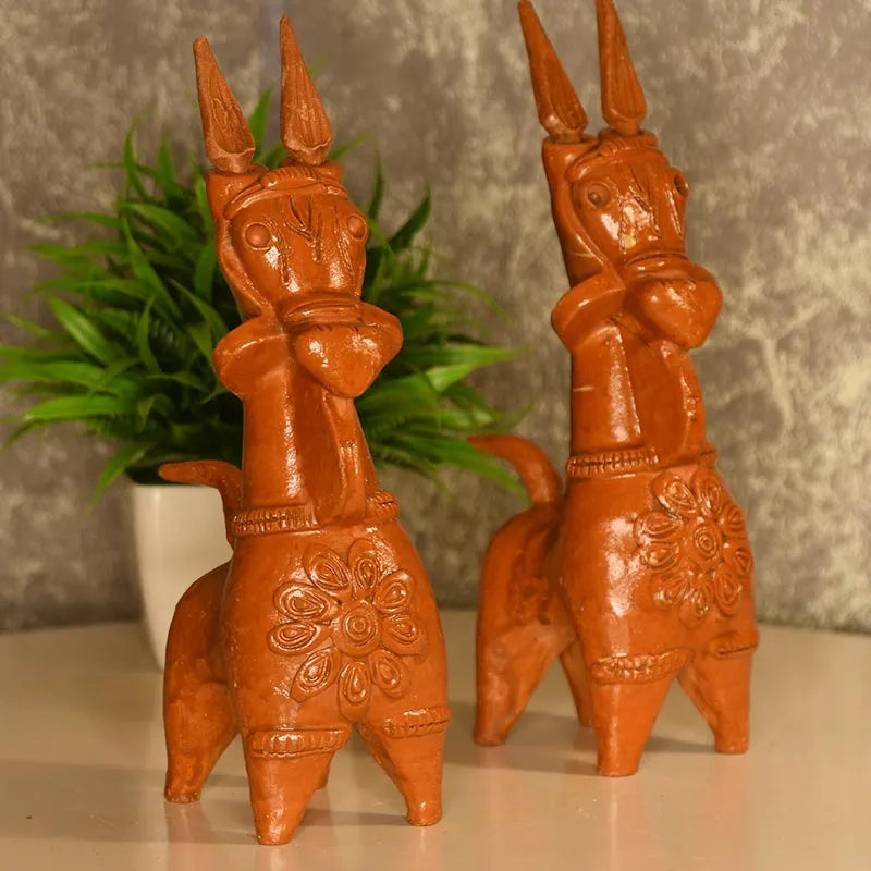 The Muded Horse Terracotta Showpieces | Set of 2 Default Title