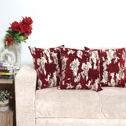 Maroon Jacquard Textured Print Decorative Velvet Cushion | Set of 3 , Set of 5  | 16 x 16 Inches