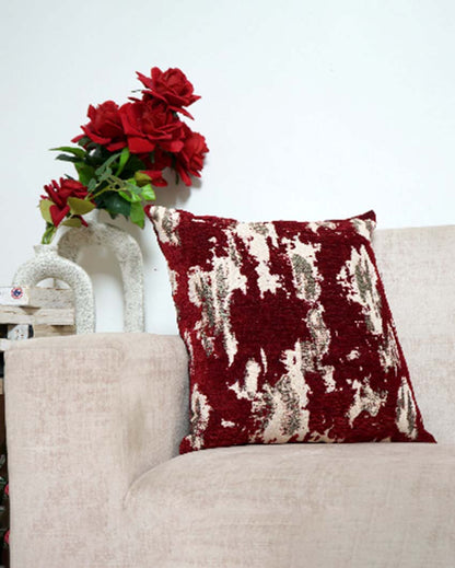 Maroon Jacquard Textured Print Decorative Velvet Cushion | Set of 3 , Set of 5  | 16 x 16 Inches