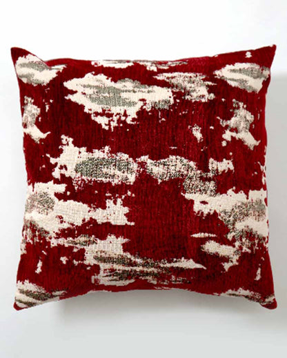 Maroon Jacquard Textured Print Decorative Velvet Cushion | Set of 3 , Set of 5  | 16 x 16 Inches