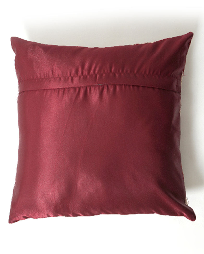 Maroon Jacquard Textured Print Decorative Velvet Cushion | Set of 3 , Set of 5  | 16 x 16 Inches