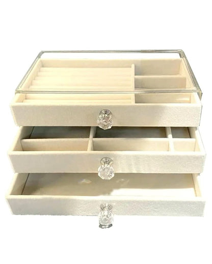 Luxury Design Pu Leather Make Up & Cosmetic Jewelry Box With Clear Lid | 9 x 5 x 4 inches