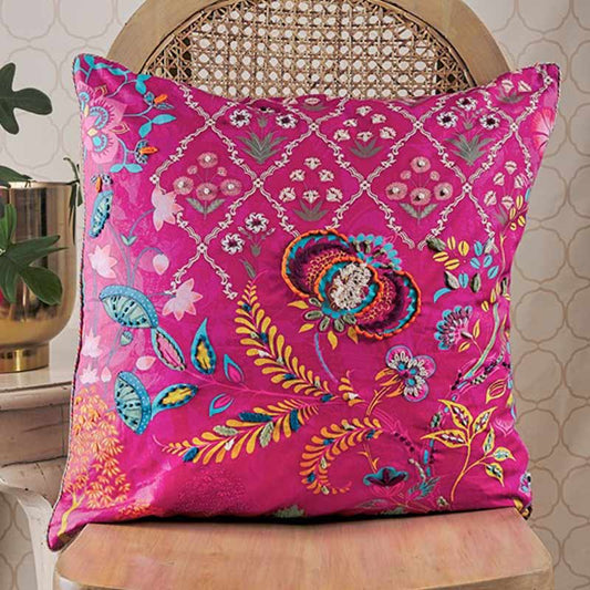Cerise Treillage Embroidery Cushion Cover | 16 inch, 20 inch, 12 x 20 inch 16 x 16 Inch