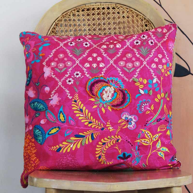 Cerise Treillage Embroidery Cushion Cover | 16 inch, 20 inch, 12 x 20 inch 16 x 16 Inch