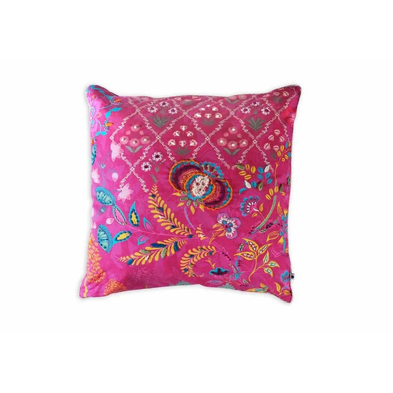 Cerise Treillage Embroidery Cushion Cover | 16 inch, 20 inch, 12 x 20 inch 16 x 16 Inch