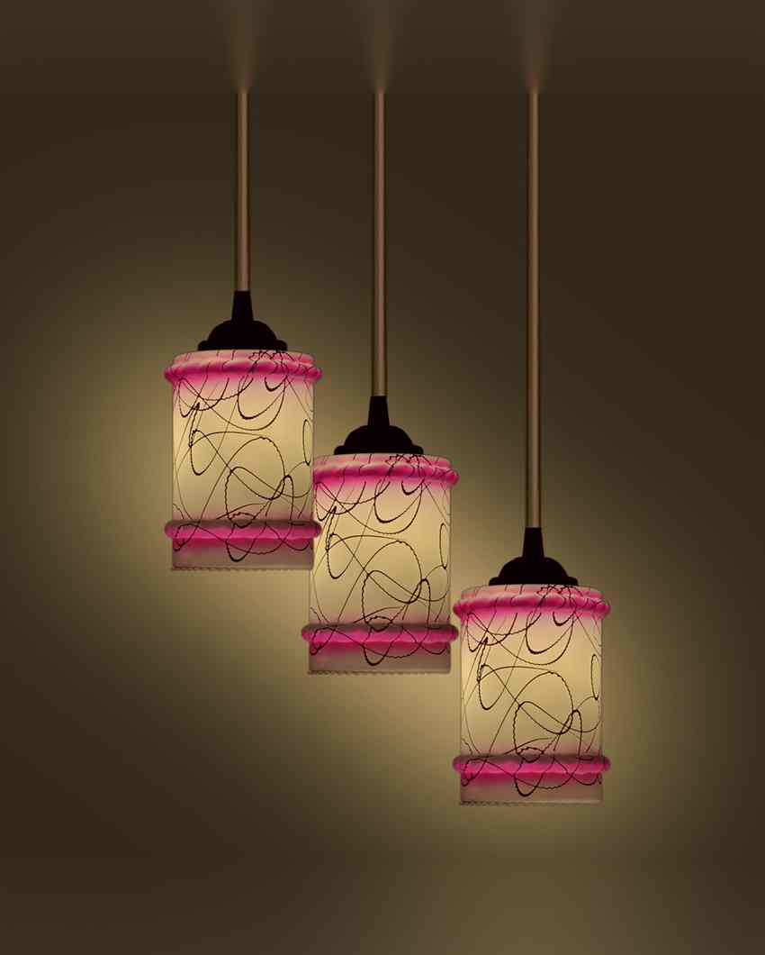 Stylish Metal Fitting Three Glass Shade Light Pendant Ceiling Lamp | 13 x 13 x 27 inches