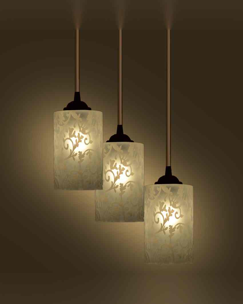 Classic Metal Fitting Three Glass Shade Light Pendant Ceiling Lamp | 13 x 13 x 27 inches