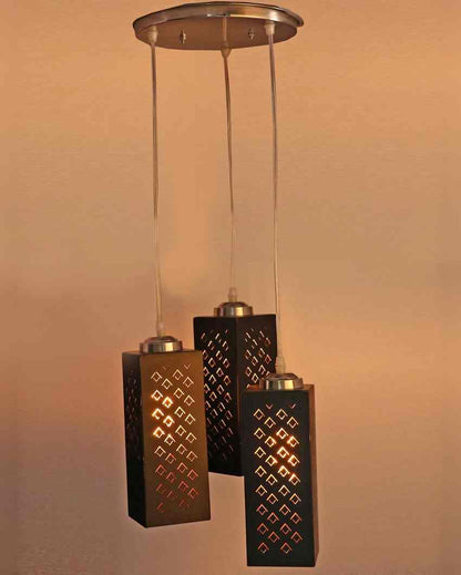 Modern Metal Fitting Three Light Wooden Shade Pendant Ceiling Lamp | 10 x 10 x 28 inches