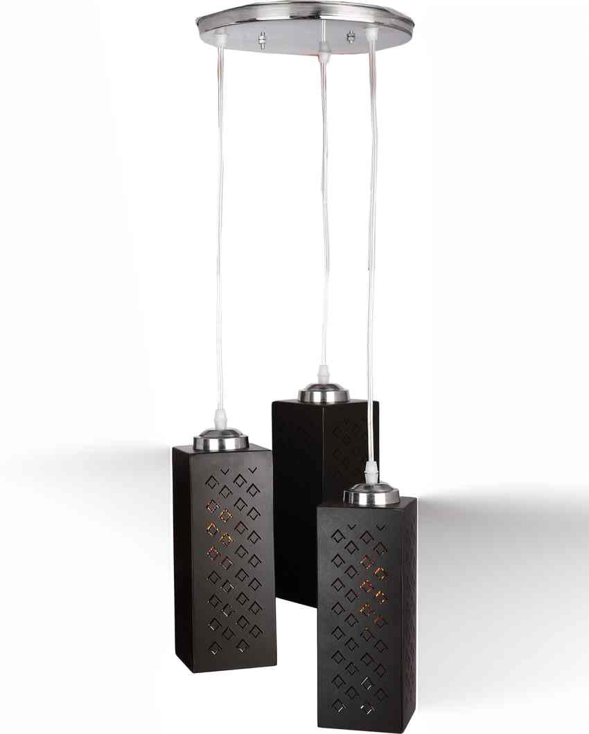 Modern Metal Fitting Three Light Wooden Shade Pendant Ceiling Lamp | 10 x 10 x 28 inches