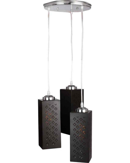 Modern Metal Fitting Three Light Wooden Shade Pendant Ceiling Lamp | 10 x 10 x 28 inches