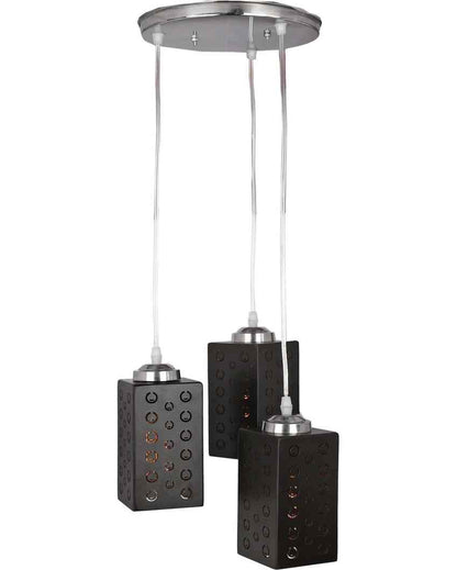 Contemporary Metal Fitting Three Light Wooden Shade Pendant Ceiling Lamp | 10 x 10 x 27 inches