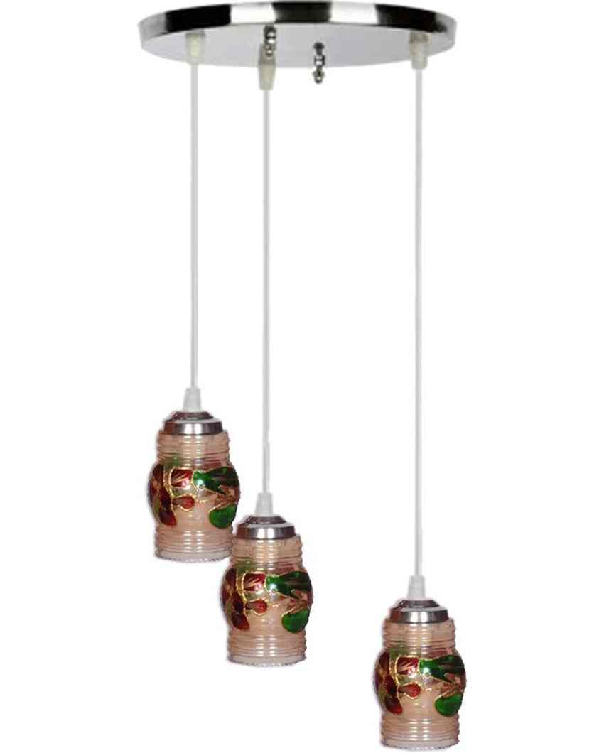 Luxurious Metal Fitting Three Glass Shade Light Pendant Ceiling Lamp | 12 x 12 x 28 inches