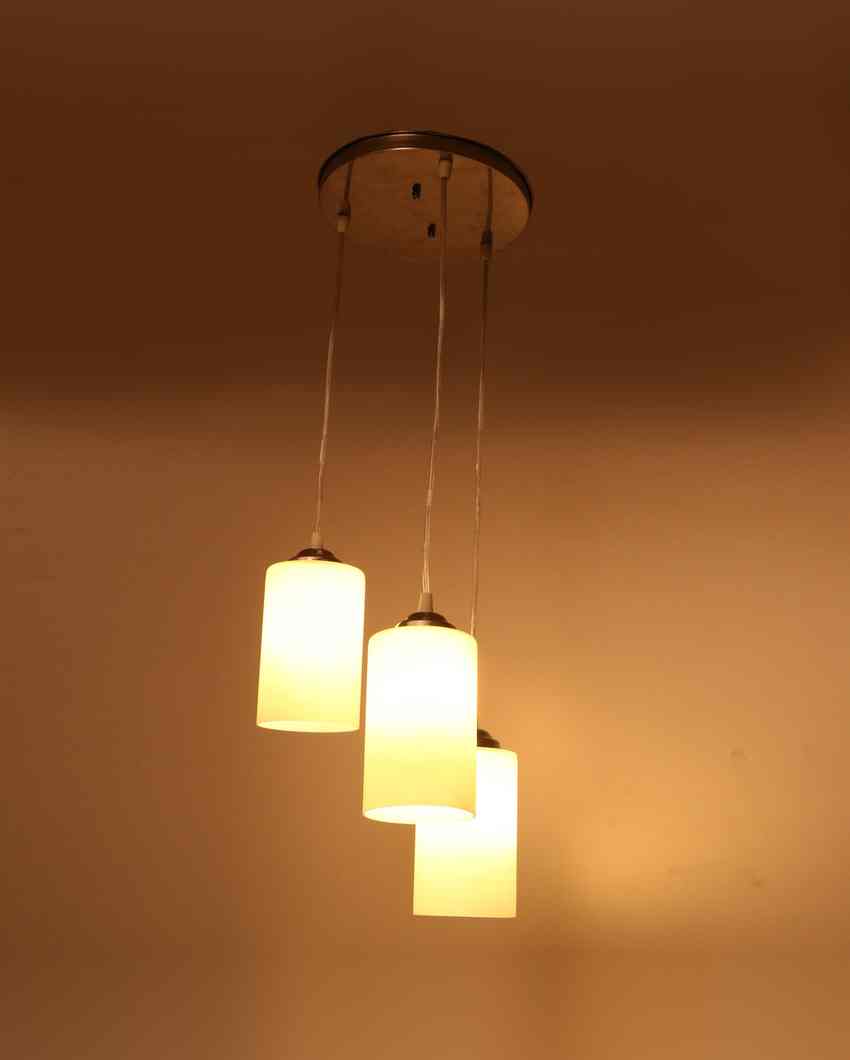 Unique Metal Fitting Three Glass Shade Light Pendant Ceiling Lamp | 12 x 12 x 32 inches