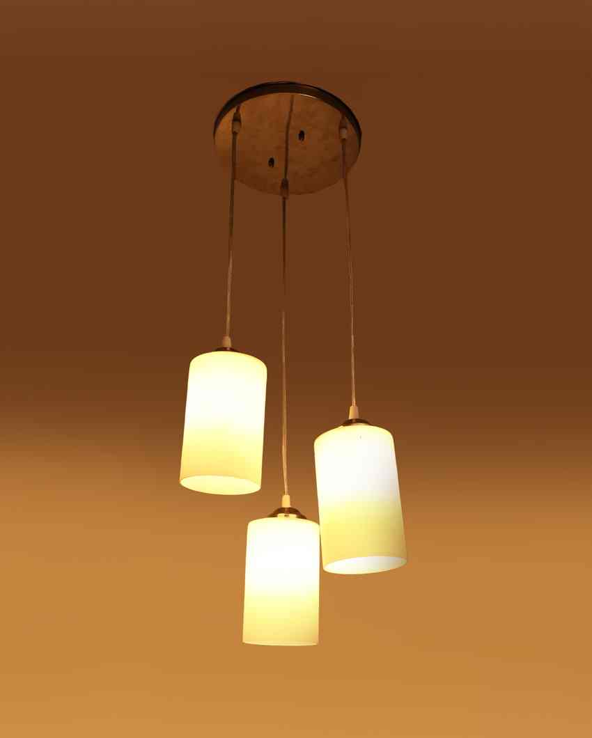 Unique Metal Fitting Three Glass Shade Light Pendant Ceiling Lamp | 12 x 12 x 32 inches