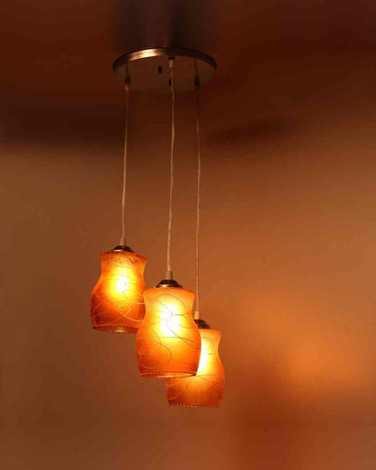 Elegant Vintage Metal Fitting Three Glass Shade Light Pendant Ceiling Lamp | 12 x 12 x 32 inches