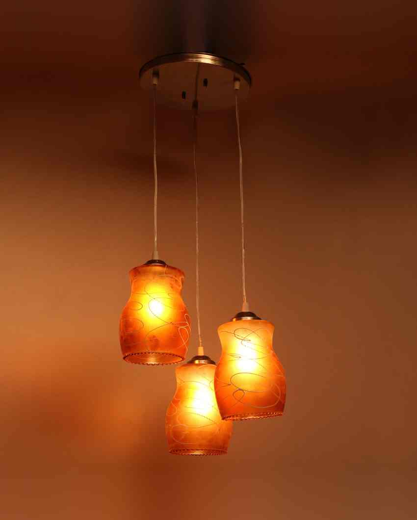 Elegant Vintage Metal Fitting Three Glass Shade Light Pendant Ceiling Lamp | 12 x 12 x 32 inches