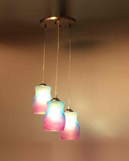 Artistic Metal Fitting Three Glass Shade Light Pendant Ceiling Lamp | 12 x 12 x 32 inches