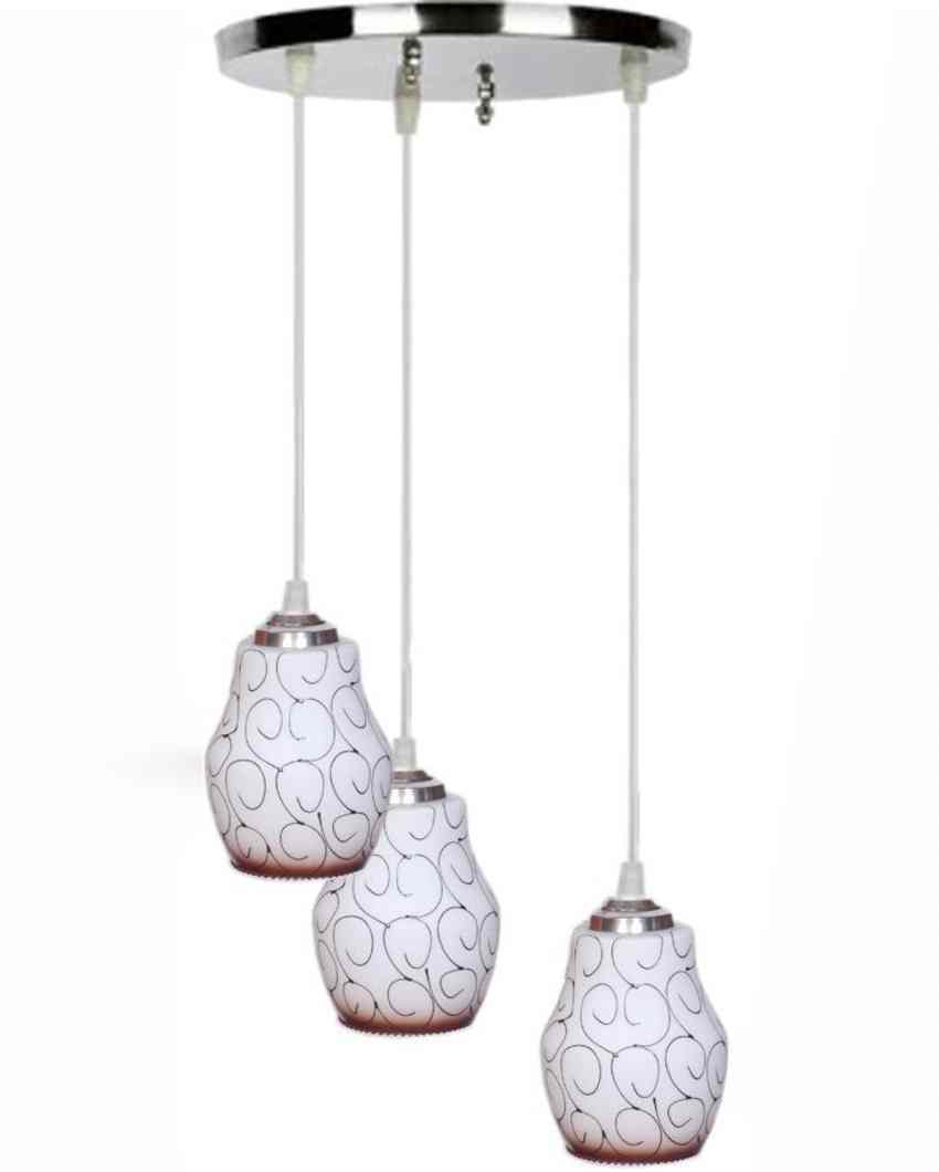 Glamorous Metal Fitting Three Glass Shade Light Pendant Ceiling Lamp | 12 x 12 x 28 inches