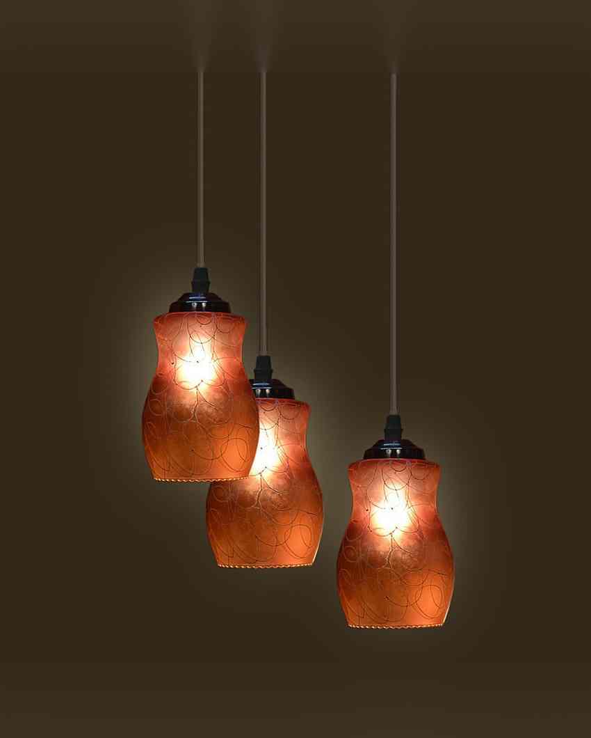 Cozy Metal Fitting Three Glass Shade Light Pendant Ceiling Lamp | 12 x 12 x 28 inches