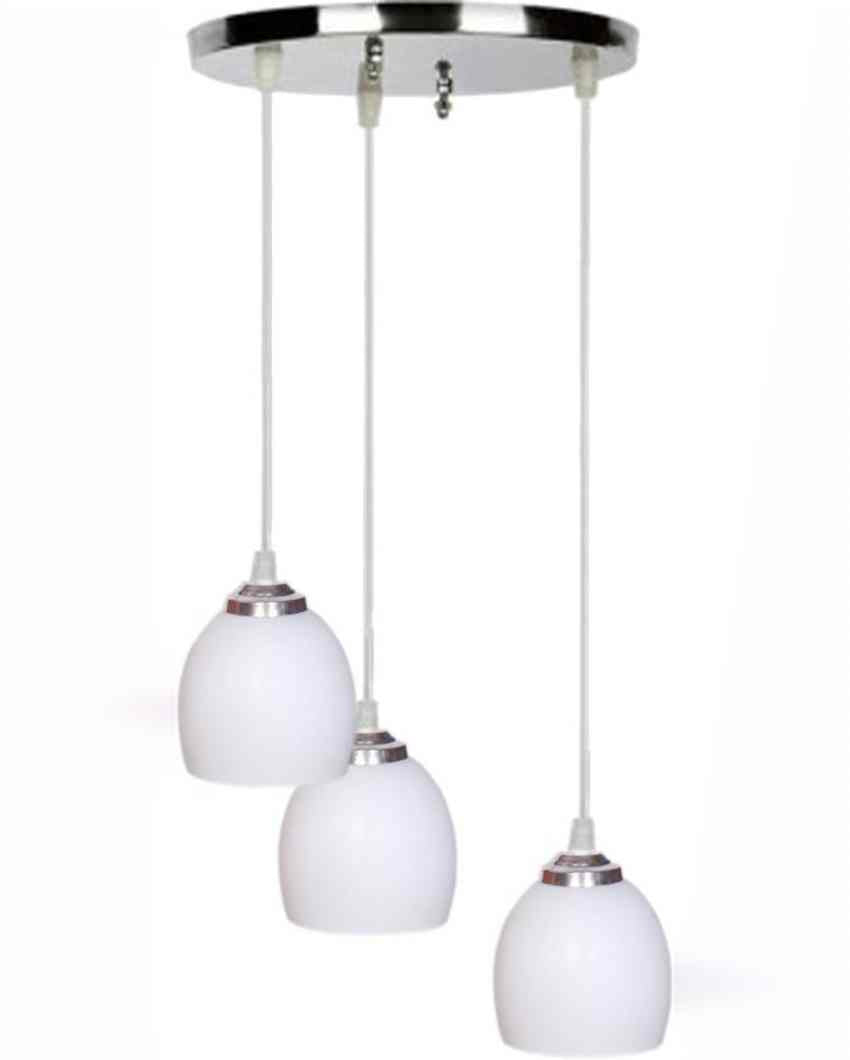 Bright Metal Fitting Three Glass Shade Light Pendant Ceiling Lamp | 12 x 12 x 28 inches