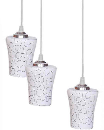 Unique Art Deco Metal Fitting Three Glass Shade Light Pendant Ceiling Lamp | 12 x 12 x 28 inches