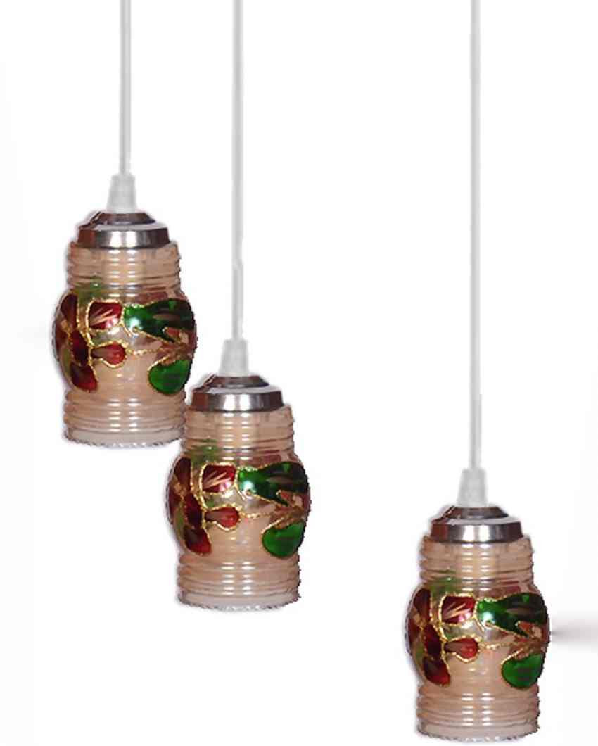 Sophisticated Metal Fitting Three Glass Shade Light Pendant Ceiling Lamp | 12 x 12 x 28 inches