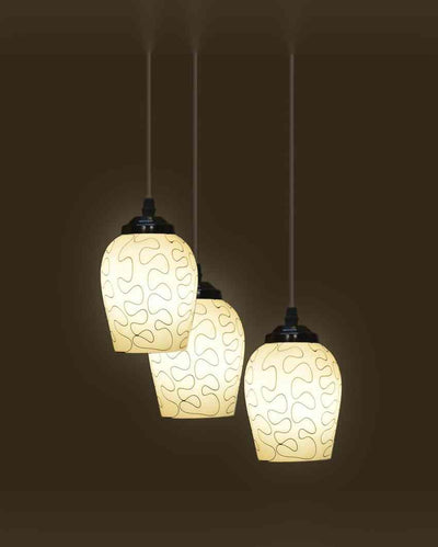 Urban Metal Fitting Three Glass Shade Light Pendant Ceiling Lamp | 12 x 12 x 28 inches