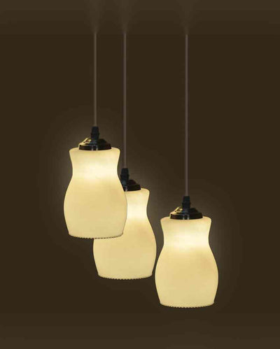 Designer Metal Fitting Three Glass Shade Light Pendant Ceiling Lamp | 12 x 12 x 28 inches