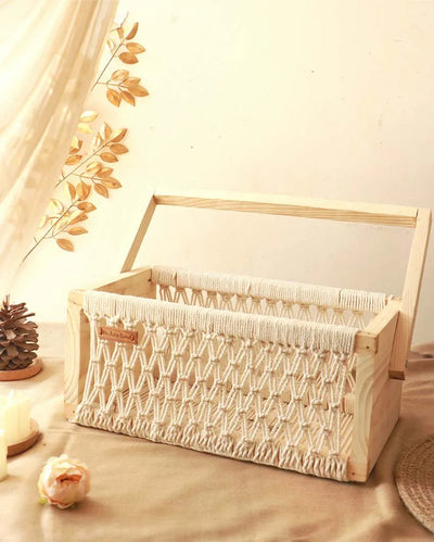 Classic Boho Cotton & Wooden Hamper Trug