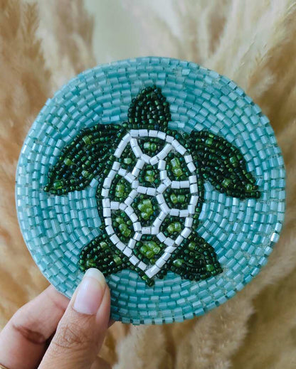 Artistic Turtle Lagoon Handcrafted Blue Coaster | Set of 3 | 4 inches