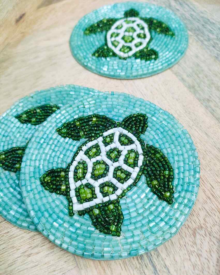 Artistic Turtle Lagoon Handcrafted Blue Coaster | Set of 3 | 4 inches