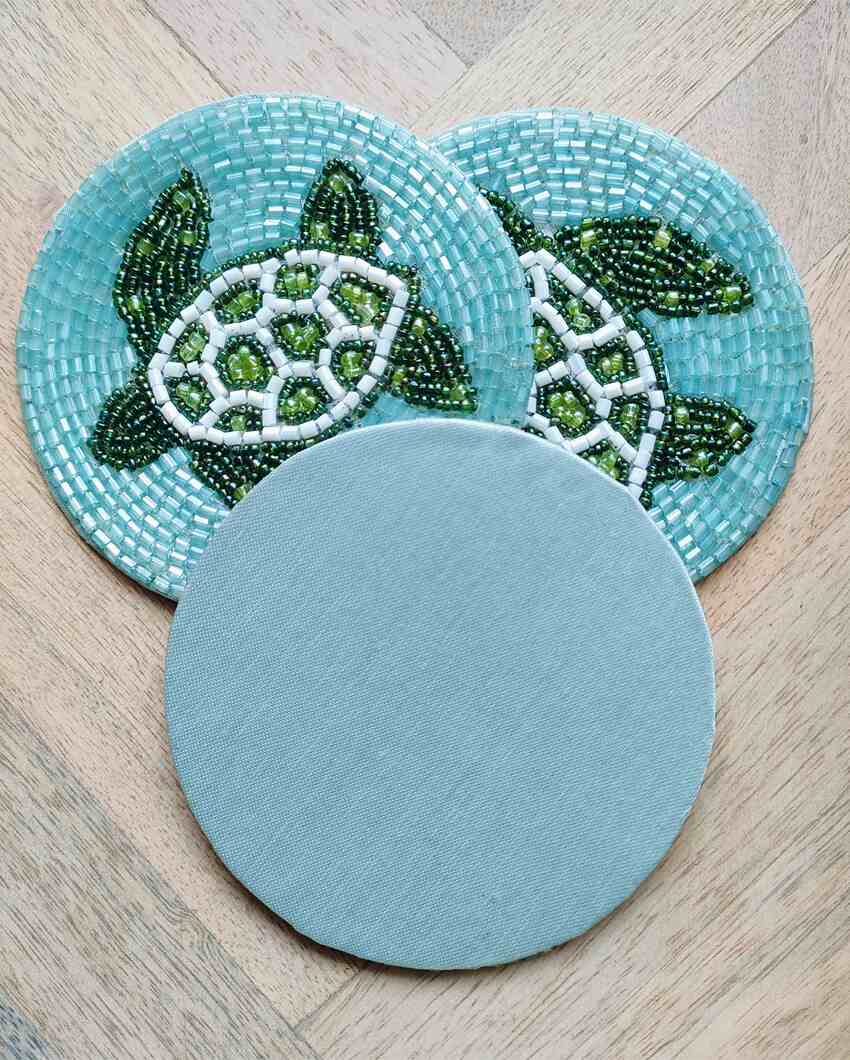 Artistic Turtle Lagoon Handcrafted Blue Coaster | Set of 3 | 4 inches