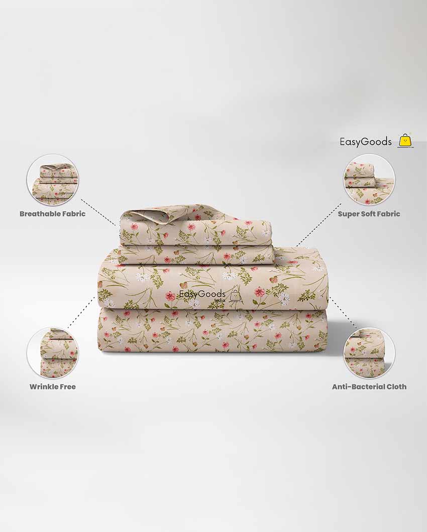 Azalea Floral Polycotton Flat Bedding Set | King Size