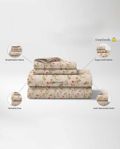 Azalea Floral Polycotton Flat Bedding Set | King Size