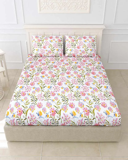 Camellia Floral Polycotton Flat Bedding Set | King Size