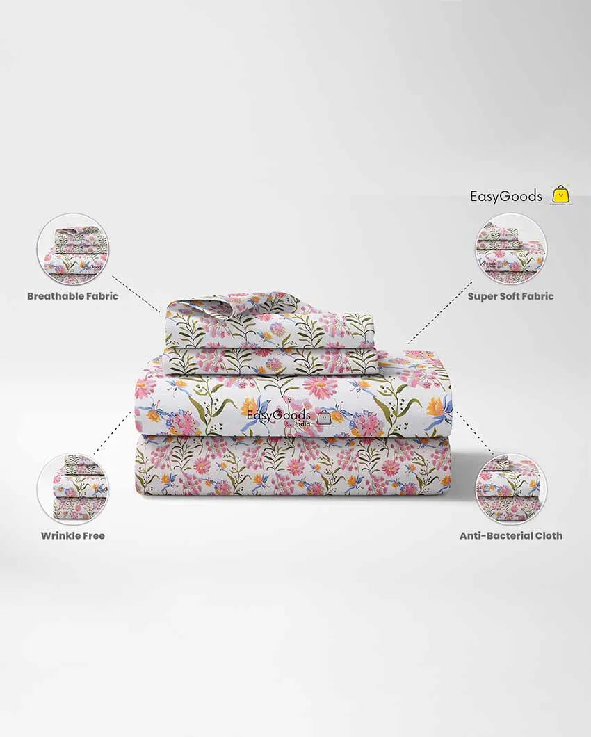 Camellia Floral Polycotton Flat Bedding Set | King Size