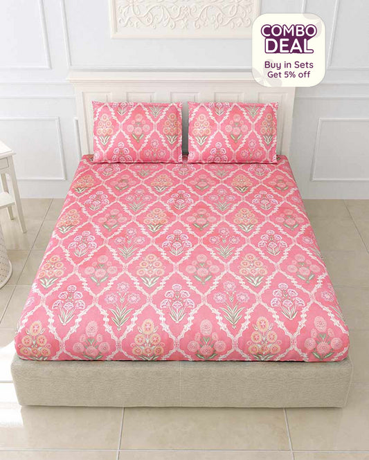 Zinnia Floral Polycotton Flat Bedding Set | King Size | 108 x 108 inches