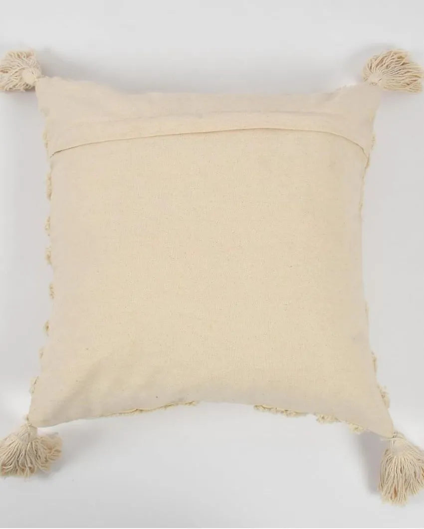 Natural Tufted Concentric Cotton Cushion Covers | Set Of 2 | 16 X 16 Inches